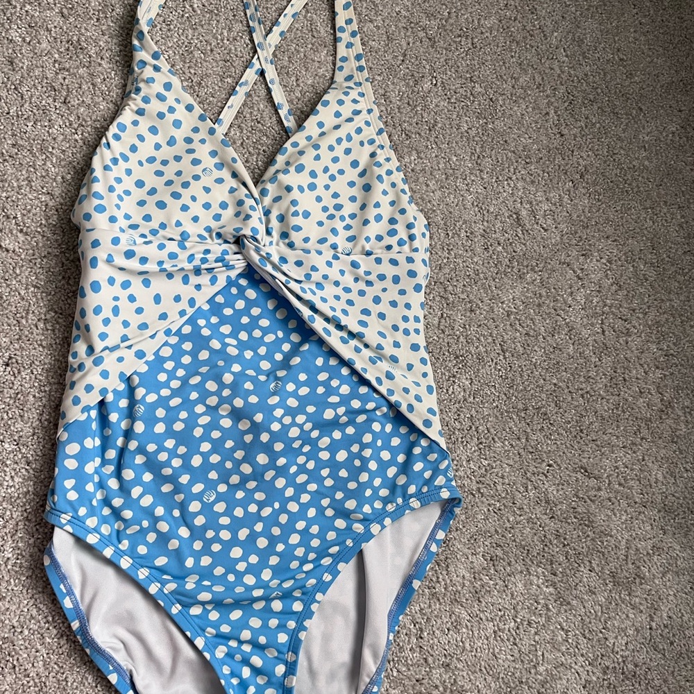 Blue and White Polka Dot Swimsuit